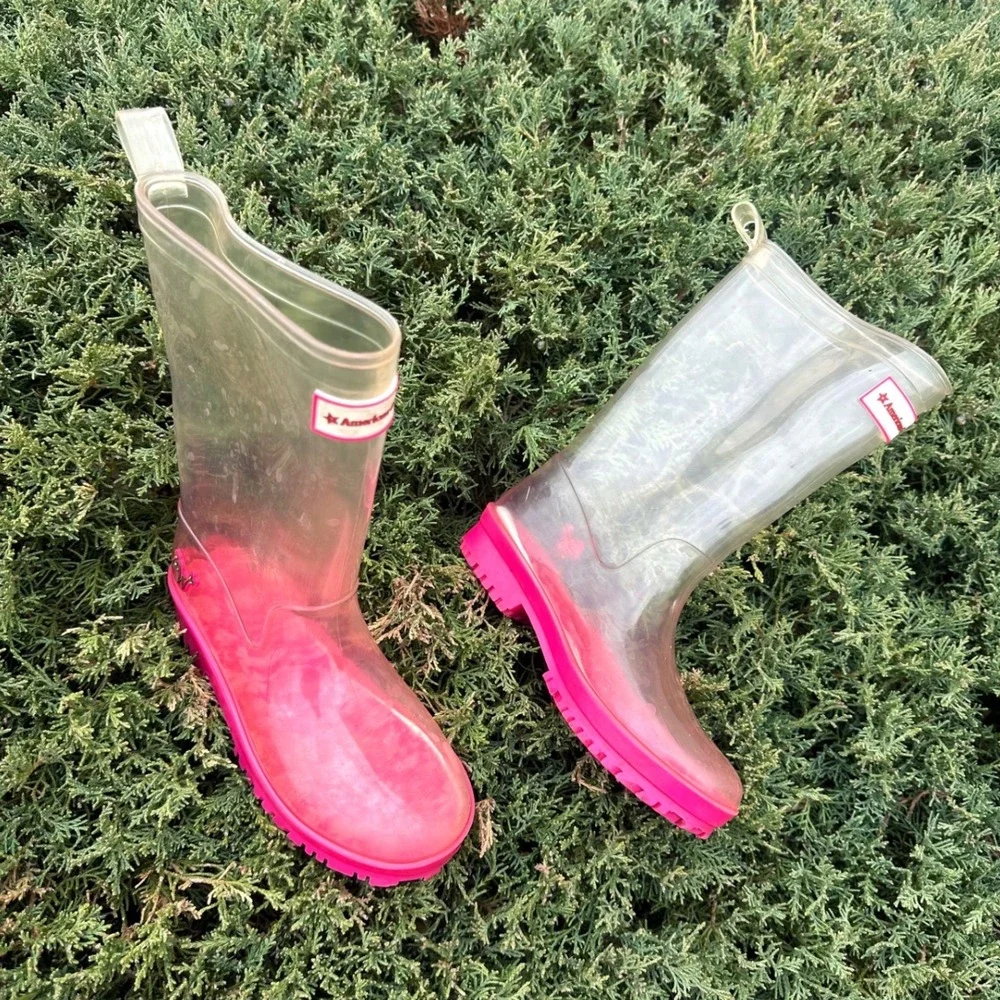 American Girl Wellie Wishers Peekaboo Clear‎ Rubber Rain Boots Size 1/2